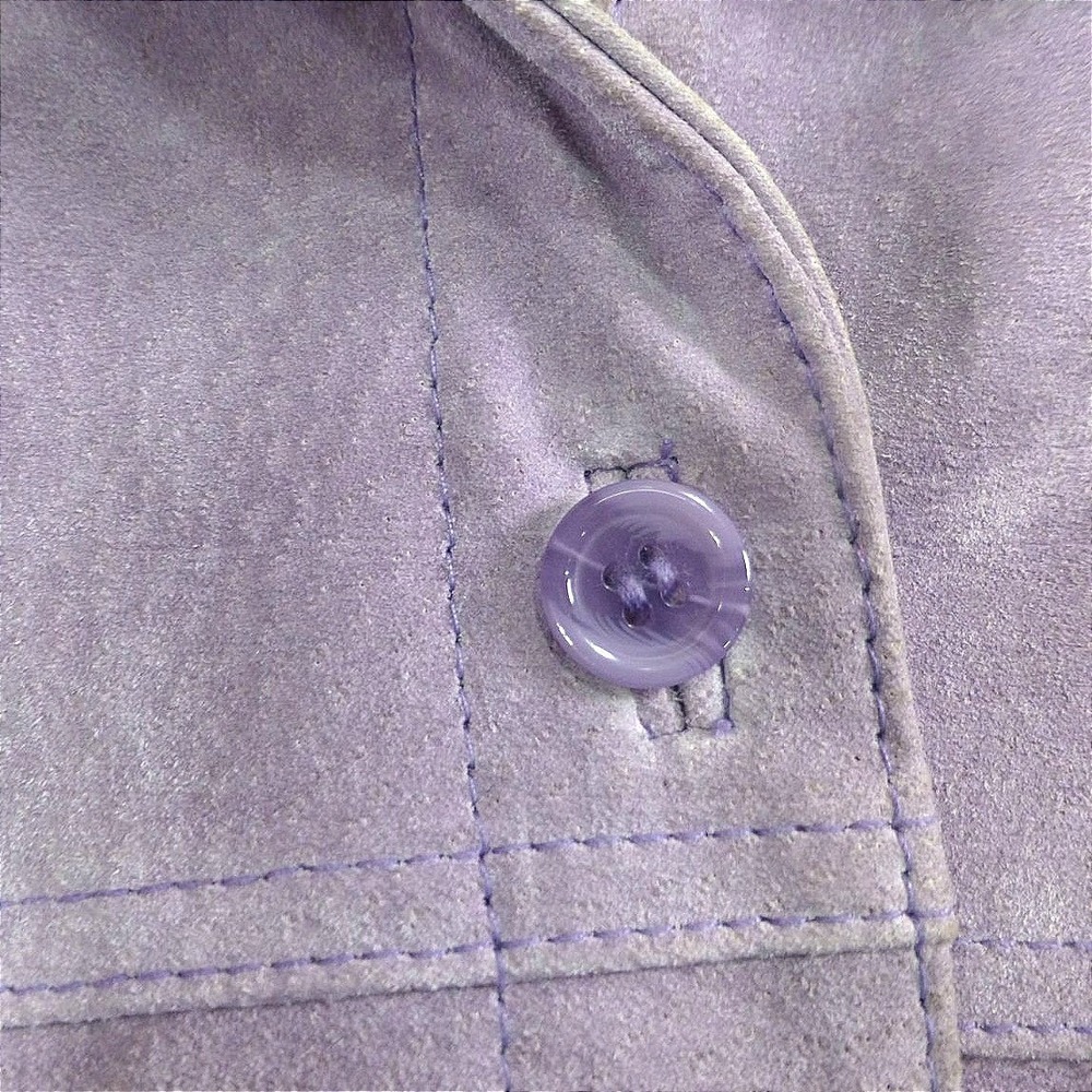 A.M.I. Womens Purple Suede Leather Button Up Shirt Long Sleeve Jacket Style 244S - Picture 9 of 13
